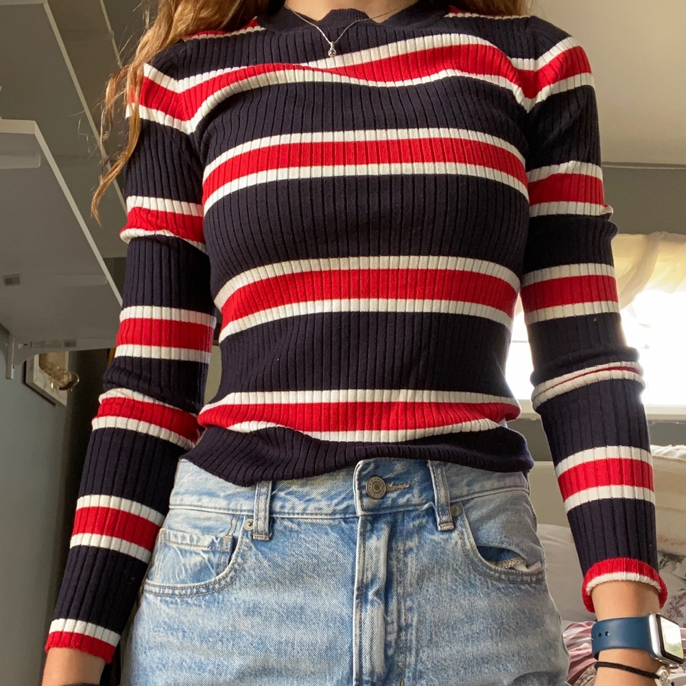 H & M stripped ribbed long sleeve sweater